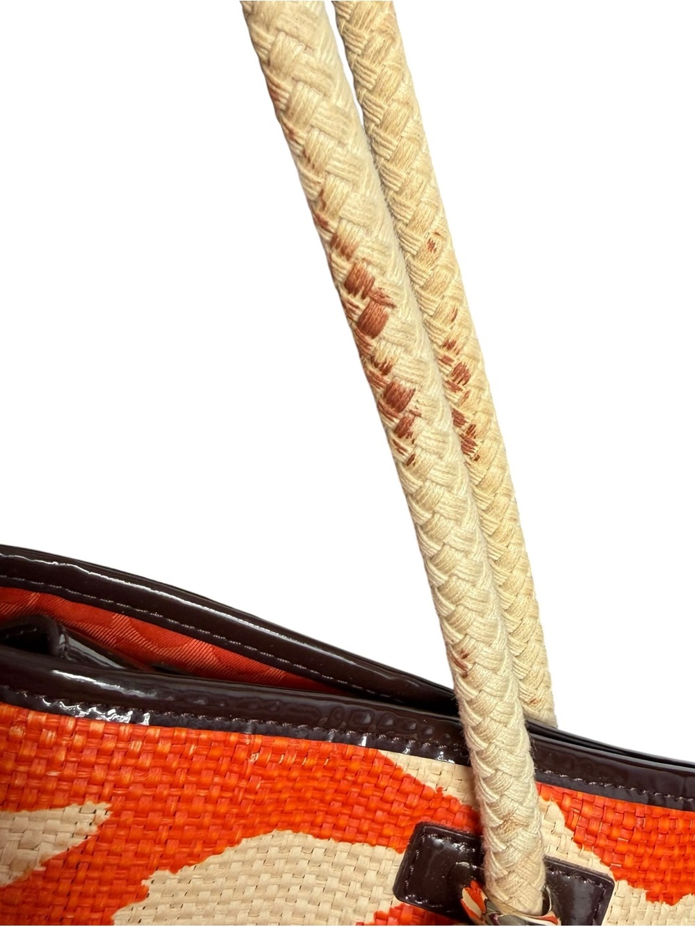 Kate Spade Wicker and Rope Tote Bag Orange Beige Zebra Print Beach Vacation - Picture 12 of 16